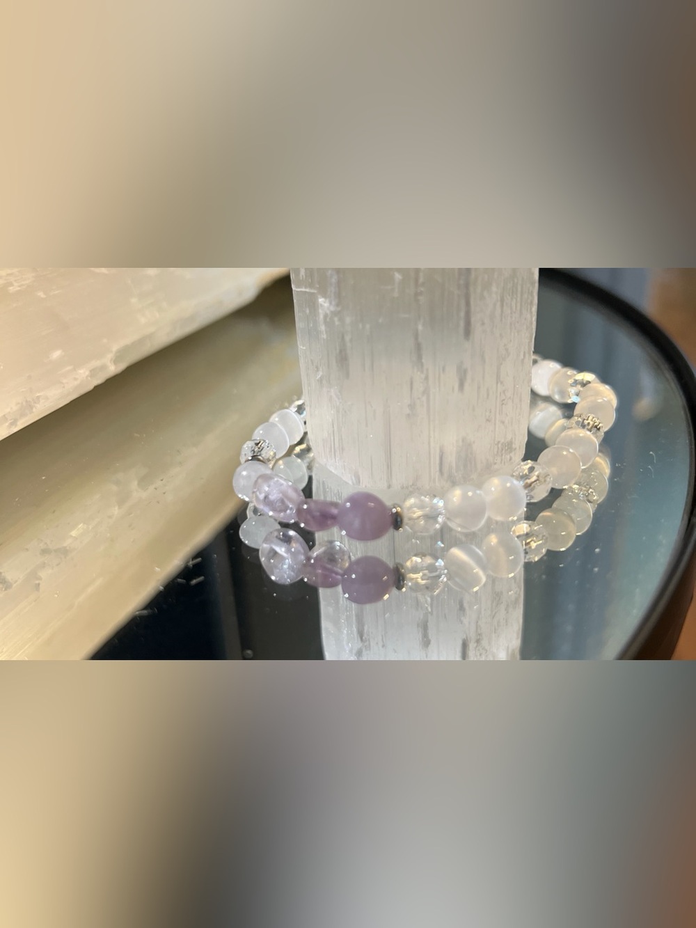Lavender and White Beaded Stretch Bracelet - Women Jewelry